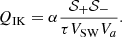 Mathematical equation: $$ \begin{aligned} Q_{\rm IK}&=\alpha \frac{{\mathcal{S} }_+{\mathcal{S} }_-}{\tau V_{\rm SW}V_a}. \end{aligned} $$