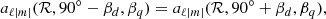 Mathematical equation: $$ \begin{aligned} a_{\ell |m|}(\mathcal{R} , 90^{\circ }-\beta _d, \beta _q)&= a_{\ell |m|}(\mathcal{R} , 90^{\circ }+\beta _d, \beta _q),\end{aligned} $$