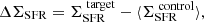 $$ \begin{aligned} \Delta \Sigma _{\mathrm{SFR} }=\Sigma _{\mathrm{SFR} }^{\text{ target}}-\langle \Sigma _{\mathrm{SFR} }^{\text{ control}}\rangle , \end{aligned} $$