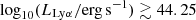 $ \log_{10}(L_{\mathrm{Ly}\alpha}/\mathrm{erg\,s}^{-1})\gtrsim 44.25 $