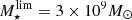 $ M_{\star}^{\mathrm{lim}} = 3\times10^{9} M_{\odot} $