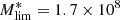 $ M_{\mathrm{lim}}^{*} = 1.7 \times 10^{8} $