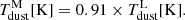 $$ \begin{aligned} T_{\rm dust}^\mathrm{M}[\mathrm K] = 0.91 \times T_{\rm dust}^\mathrm{L}[\mathrm K]. \end{aligned} $$