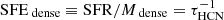 $ {\text{ SFE}_{\text{ dense}}}\equiv \mathrm{SFR}/{M_{\text{ dense}}}=\tau_{\mathrm{HCN}}^{-1} $