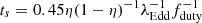 $ t_s = 0.45\eta(1-\eta)^{-1}\lambda_{\mathrm{Edd}}^{-1}f_{\mathrm{duty}}^{-1} $