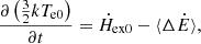 $$ \begin{aligned} \frac{\partial \left(\frac{3}{2}kT_{\rm {e0}}\right)}{\partial t}={\dot{H}}_{\rm {ex0}} - {\langle \Delta {\dot{E}}\rangle }, \end{aligned} $$