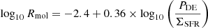 $ \log_{10} R_{\mathrm{mol}} = -2.4 + 0.36 \times \log_{10} \left(\frac{P_{\mathrm{DE}}}{\Sigma_{\mathrm{SFR}}}\right) $