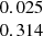 $ \begin{array}{c}0.025\\ 0.314\\ \end{array} $