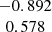 $ \begin{array}{c} -0.892\\ 0.578\\ \end{array} $