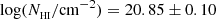 $ \log(N_{\textsc{hi}}/\mathrm{cm^{-2}}) = 20.85 \pm 0.10 $