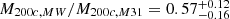 $ M_{200c,MW}/M_{200c,M31}= 0.57\substack{+0.12 \\ -0.16} $