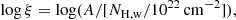 $$ \begin{aligned} \log \xi =\log (A/[N_{\mathrm{H,w}}/10^{22}\,\mathrm{cm}^{-2}]), \end{aligned} $$