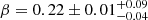 $ \beta = 0.22\pm 0.01 ^{+0.09}_{-0.04} $