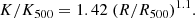 $$ \begin{aligned} K/K_{500} = 1.42 ~(R/R_{500})^{1.1}. \end{aligned} $$