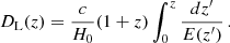 $$ \begin{aligned} D_\mathrm{L} (z) = \frac{c}{H_0}(1+z)\int _{0}^{z}\frac{dz^{\prime }}{E(z^{\prime })}\,. \end{aligned} $$