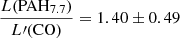$ \frac{L(\mathrm{PAH}_{7.7})}{L{\prime}(\mathrm{CO})} = 1.40\pm 0.49 $