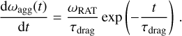 ${{{\rm{d}}{\omega _{{\rm{agg}}}}(t)} \over {{\rm{d}}t}} = {{{\omega _{{\rm{RAT}}}}} \over {{\tau _{{\rm{drag}}}}}}\exp \left( { - {t \over {{\tau _{{\rm{drag}}}}}}} \right).$