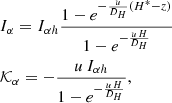 $$ \begin{aligned}&I_{\alpha } = I_{\alpha h}\frac{1-e^{-\frac{u}{D_H}(H^*-z)}}{1-e^{-\frac{u\,H}{D_H}} }\\&\mathcal{K} _{\alpha } = -\frac{u\, I_{\alpha h}}{1-e^{-\frac{u\,H}{D_H}}}, \end{aligned} $$