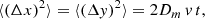 $$ \begin{aligned} \langle (\Delta x)^2 \rangle = \langle (\Delta y)^2 \rangle = 2 D_m\, v\, t, \end{aligned} $$