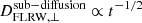 $ D^{\mathrm{sub-diffusion}}_{\mathrm{FLRW, \perp}} \propto t^{-1/2} $