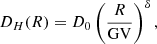 $$ \begin{aligned} D_H(R) = D_0 \left( \frac{R}{\mathrm{GV}}\right)^{\delta }, \end{aligned} $$