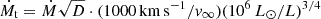 $ \dot{M}_{\mathrm{t}} = \dot{M} \sqrt{D} \cdot (1000\,\mathrm{km\,s^{-1}}/v_\infty) (10^6\,L_\odot/L)^{3/4} $