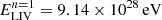 $ E^{n = 1}_{\mathrm{LIV}} = 9.14 \times 10^{28}\,\mathrm{eV} $