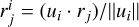 $r_j^i = \left( {{u_i} \cdot {r_j}} \right)/\left\| {{u_i}} \right\|$