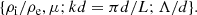 $$ \begin{aligned} \{{\rho _{\rm i}}/{\rho _{\rm e}}, \mu ; kd=\pi d/L; \Lambda /d \}. \end{aligned} $$