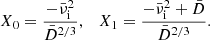 $$ \begin{aligned} X_0 = \dfrac{-{\bar{\nu }_{\rm i}}^2}{{\bar{D}}^{2/3}}, \quad X_1 = \dfrac{-{\bar{\nu }_{\rm i}}^2+{\bar{D}}}{{\bar{D}}^{2/3}}. \end{aligned} $$