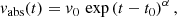 $$ \begin{aligned} { v}_{\rm abs}(t) = { v}_0\,\exp \left(t-t_0\right)^\alpha , \end{aligned} $$