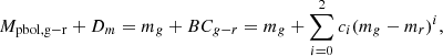 $$ \begin{aligned} M_{\rm pbol,g-r} + D_m = m_g + BC_{g-r} = m_g + \sum _{i = 0}^2 c_i (m_g-m_r)^i, \end{aligned} $$