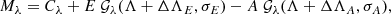 $$ \begin{aligned} M_\lambda = C_\lambda + E~\mathcal{G} _\lambda (\Lambda +\Delta \Lambda _E,\sigma _E)-A~\mathcal{G} _\lambda (\Lambda +\Delta \Lambda _A, \sigma _A), \end{aligned} $$
