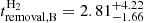 $ t^{\mathrm{H}_2}_{\mathrm{removal, B}} = 2.81^{+4.22}_{-1.66} $