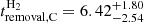 $ t^{\mathrm{H}_2}_{\mathrm{removal, C}} = 6.42^{+1.80}_{-2.54} $