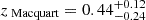 $ z_{\text{ Macquart}}=0.44^{+0.12}_{-0.24} $
