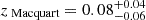 $ z_{\text{ Macquart}}=0.08^{+0.04}_{-0.06} $