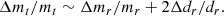 $$ \begin{aligned} \Delta m_t/m_t \sim \Delta m_r/m_r + 2 \Delta d_r/ d_r. \end{aligned} $$