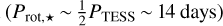 $\left( {{P_{{\rm{rot}}, \star }}\~{1 \over 2}{P_{{\rm{TESS}}}}\~14{\rm{ days }}} \right)$