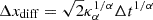 $ \Delta x_{\mathrm{diff}} = \sqrt{2} \kappa_{\alpha}^{1/\alpha} \Delta t^{1/\alpha} $