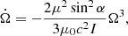 $$ \begin{aligned} \dot{\Omega } = -\frac{2\mu ^{2}\sin ^{2}{\alpha }}{3\mu _{0}c^{2}I}\Omega ^{3}, \end{aligned} $$