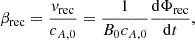 $$ \begin{aligned} \beta _{\rm rec} = \frac{v_{\rm rec}}{c_{A,0}} = \frac{1}{B_0c_{A,0}}\frac{\mathrm{d}\Phi _{\rm rec}}{\mathrm{d}t}, \end{aligned} $$