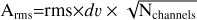 ${{\rm{A}}_{{\rm{rms}}}} = {\rm{rms}} \times d\upsilon \times \sqrt {{{\rm{N}}_{{\rm{channels}}}}} $