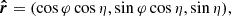 $$ \begin{aligned} \boldsymbol{\hat{r}}&= (\cos \varphi \cos \eta , \sin \varphi \cos \eta , \sin \eta ), \end{aligned} $$