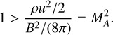 $1 > {{\rho {u^2}/2} \over {{B^2}/(8\pi )}} = M_A^2.$