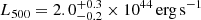 $ L_{500}=2.0^{+0.3}_{-0.2}\times10^{44}\,\mathrm{erg\,s^{-1}} $