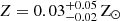 $ Z=0.03^{+0.05}_{-0.02}\,\mathrm{Z}_\odot $
