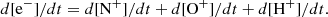 $$ \begin{aligned} d[\mathrm{e}^-]/dt = d[\mathrm{N}^+]/dt + d[\mathrm{O}^+]/dt + d[\mathrm{H}^+]/dt. \end{aligned} $$