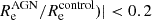 $ R_{\mathrm{e}}^{\mathrm{AGN}}/R_{\mathrm{e}}^{\mathrm{control}})| < 0.2 $