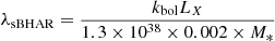 $$ \begin{aligned} \lambda _{\mathrm{sBHAR}} = \frac{k_{\mathrm{bol}} L_X}{1.3 \times 10^{38} \times 0.002 \times M_*} \end{aligned} $$